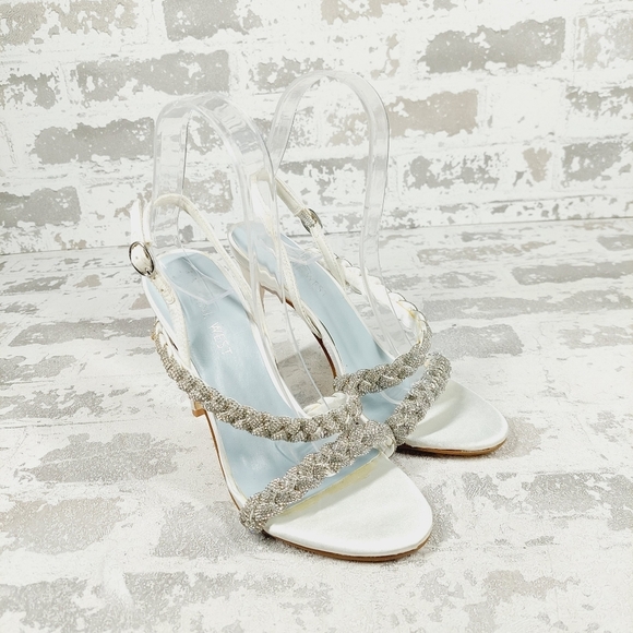 New Nine West Talip Ivory Glass Stone Embellished Heels D487 - Picture 4 of 15